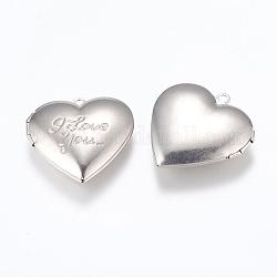 316 Stainless Steel Locket Pendants, Photo Frame Charms for Necklaces, Heart with Phrase I Love You, For Valentine's Day, Stainless Steel Color, 29x29x7mm, Hole: 2mm, Inner Size: 16.5x21.5mm