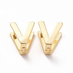 Initial Hoop Earrings for Women, Golden Letter Brass Earrings, Letter.V, 12x11x9mm, Pin: 0.8mm