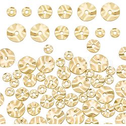 Pandahall elite 60pcs 3 perles intercalaires en laiton plaqué or 18k, ondulation de l'eau plat rond, or, 4~8x1mm, Trou: 1mm, 20 pièces / style
