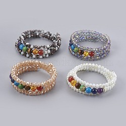 Гальванические браслеты, со смешанным драгоценным камнем, 3 контур, круглые, разноцветные, 53 мм