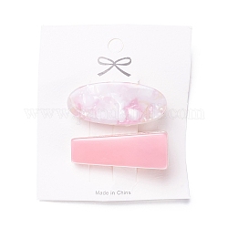 Cellulose Acetate(Resin) and Plasic Alligator Hair Clips, with Golden Iron Findings, Oval & Trapezoid, Pearl Pink, 41.5x18x16mm, 2pcs/set
