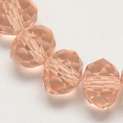 Handgemacht imitieren österreichische kristall facettierte Unterlegscheibe glasperlen, rosa, 6x4 mm, Bohrung: 1 mm, ca. 87~90 Stk. / Strang