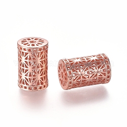 Perles de laiton creux, colonne, Véritable plaqué or rose, 18x12mm, Trou: 2mm