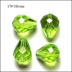 Имитация австрийских кристаллов, класс AAA, граненые, капля, желто-зеленый, 10x12 мм, отверстие : 0.9~1.5 мм