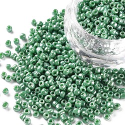 8/0 perles de rocaille en verre, couleurs opaques lustered, ronde, trou rond, vert de mer moyen, 8/0, 3mm, Trou: 1mm, environ 1111 pcs/50 g, 50 g / sac, 18 sacs/2 livres