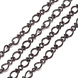 Iron Handmade Chains Mother-Son Chains, Unwelded, Gunmetal, with Spool, Mother link: 4x8mm, Son link: 3.5x6.5mm, 1mm thick, about 328.08 Feet(100m)/roll