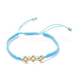 Bracciali in filo di nylon regolabili, con perline in ottone, cielo azzurro, diametro interno: 2~3-5/8 pollice (5.1~9.1 cm)