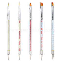 Double Different Head Nail Art Dotting Tools, UV Gel Nail Brush Pens, Painting Drawing Line Brushes, with Plastic Handle and ABS Plastic Imitation Pearl, Mixed Color, 14.9~15.2x0.8cm, 5pcs/set