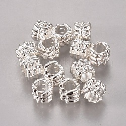 Perles européennes de style tibétain, Perles avec un grand trou   , colonne, sans cadmium et sans plomb, couleur d'argent, 6.5x7.5mm, Trou: 5mm