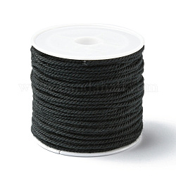 Fil de tresse de coton, avec bobine, ronde, noir, 1.2mm, environ 21.87 yards (20 m)/rouleau