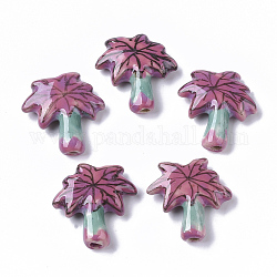 Handmade Porcelain Beads, Famille Rose Style, Tree, Camellia, 20.5~22x20~21x6mm, Hole: 1.6~2.5mm