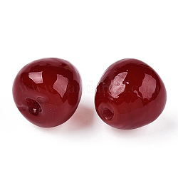 Perles vernissées manuelles, cerise, rouge foncé, 15x16mm, Trou: 2mm
