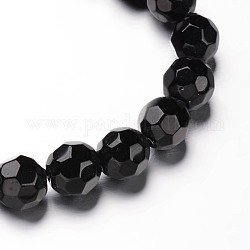 Hebras de cuentas de vidrio redondas facetadas (32 facetas), negro, 8mm, agujero: 1 mm, aproximamente 40 pcs / cadena, 11.8 pulgada