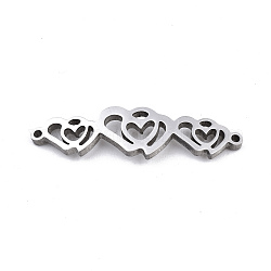 304 Stainless Steel Link Connectors, Laser Cut, Double Heart, Stainless Steel Color, 8x30x1.5mm, Hole: 1mm