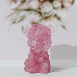 Decorazioni per espositori artigianali in resina e chip di quarzo rosa naturale tinto, Figurina di cane schnauzer, per l'ornamento feng shui domestico, 42x26x28mm