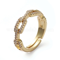 調節可能な真鍮の指指輪  マイクロパヴェキュービックジルコニア付き  透明  ゴールドカラー  usサイズ7（17.3mm）