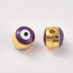 Perles européennes d'émail en alliage, Perles avec un grand trou   , mauvais œil, or, bleu minuit, 5.5x5.5~7mm, Trou: 1mm