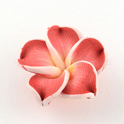 Perles de plumeria 3D en pâte polymère manuelles, rouge indien, 30x11mm, Trou: 2mm
