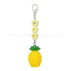 Fruit Resin Pendant Decoration, Zinc Alloy Lobster Claw Clasps and Flower Polymer Clay Beads Charm, Pineapple, 84mm