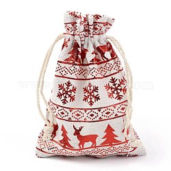 Bolso de tela de tela de algodón con tema navideño, bolsas de cordón, para la fiesta de navidad adornos de regalo, Navidad tema patrón, 14x10 cm