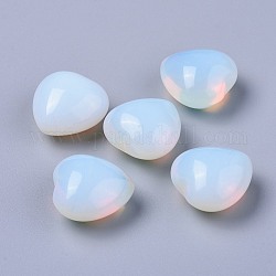 Perles synthétiques opalite, pas de trous / non percés, cœur, 20x20x13~13.5mm