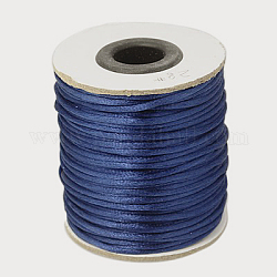 Corde de nylon, cordon de rattail satiné, pour la fabrication de bijoux en perles, nouage chinois, bleu acier, 2mm, environ 50yards/rouleau (150pied/rouleau)