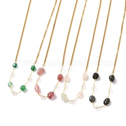 Collane di perline con pietre preziose naturali di pepite, con perle di vetro e 304 catenelle in acciaio inossidabile placcate in oro, 15-5/8 pollice (39.8 cm)