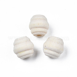 Perline di legno naturale, undyed, barile, bianco floreale, 13x13mm, Foro: 3.5 mm