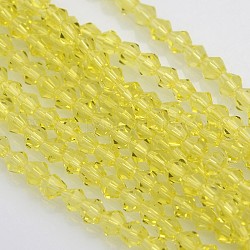 Chapelets de perles en verre bicone, facette, jaune, 4x4mm, Trou: 1mm, Environ 92~96 pcs/chapelet, 13.78~14.37 pouce