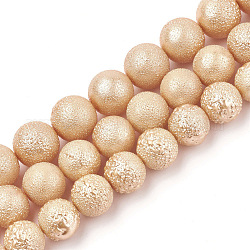 Fili di perle di conchiglia di elettropeste, texture, tondo, peachpuff, 12~13.5mm, Foro: 1 mm, circa 30~35pcs/filo, 15.3 pollice~16.5 pollici
