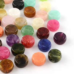 Perles acryliques rondes d'imitation pierre précieuse, couleur mixte, 14x7mm, Trou: 1.5mm
