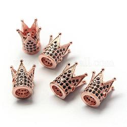 Perles de zircone cubique de placage de rack en laiton, Plaqué longue durée, couronne, or rose, 12x10x10mm, Trou: 1.5mm