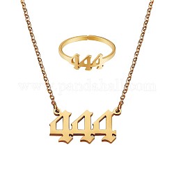 Collier pendentif numéro d'ange et anneau de manchette ouvert, plaqué or 304 ensemble de bijoux de numérologie porte-bonheur en acier inoxydable pour femme, num. 4, 18.31 pouce (46.5 cm), nous taille 7 3/4 (17.9mm)