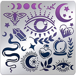 BENECREAT Witchcraft Theme Stencils 15.6x15.6cm The Devil's Eye Snake Moon Stainless Steel Stencil for Drawings and Woodburning, Engraving and Scrapbooking