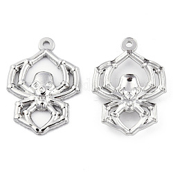 Halloween Theme 201 Stainless Steel Pendants, Spider Skull Charm, Stainless Steel Color, 29x20x3mm, Hole: 1.5mm
