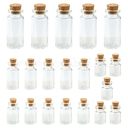 20 Stück 4 Arten Glasperlenbehälter, verkorkte Wunschflaschen, Transparent, 1.6~4x1.6~5 cm, Kapazität: 4~10 ml (0.13~0.34 fl. oz), 5pcs / style
