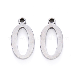 201 Stainless Steel Charms, Number, Laser Cut, Stainless Steel Color, Num.0, 15x8x1.5mm, Hole: 1.5mm