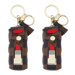 Wadorn 2 pièces porte-clés bâton, Organisateur de rouge à lèvres en cuir de 14.6 cm, porte-brillant à lèvres en cuir avec porte-clés et pompon, manches à clipser, porte-organisateur portable de baume à lèvres, brun