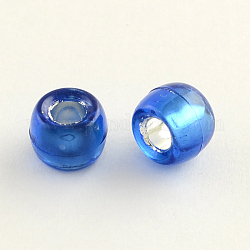 Imitation Silver Foil Glass Acrylic European Beads, Large Hole Barrel Beads, Marine Blue, 9x6mm, Hole: 4mm, about 1650pcs/500g