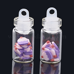 Accessories de décoration d'art d'ongle en argile polymère manuels, avec bouteille de verre et bouchon de bouteille en plastique ccb, gateau, moyen orchidée, 5.5~7x4~6x0.1~1mm, bouteille: 27.5x11 mm, Trou: 3mm