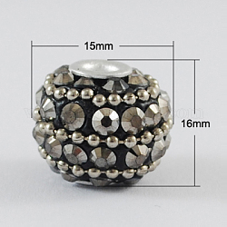 Handmade Indonesia Beads, with Aluminum Cores, Dark Slate Gray, 15x16mm, Hole: 3mm