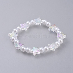 Bracciali elasticizzati per bambini, con perle di perle imitate acrilico trasparente e perle di acrilico trasparente, Stella e rotonda, bianco, 1-5/8 pollice (4.3 cm)