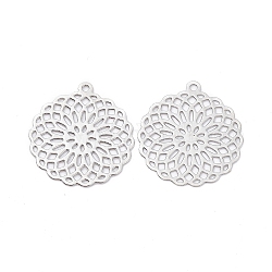 Brass Filigree Pendants, Etched Metal Embellishments, Long-Lasting Plated, Flower of Life, Platinum, 25x22.5x0.3mm, Hole: 1.5mm