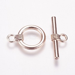 Fermoirs anneau en alliage, Plaqué longue durée, or rose, anneau: 20x15x2 mm, Trou: 2.5mm, bar: 26x9x3 mm, Trou: 3mm