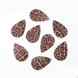 Grandi ciondoli in pelle, lacrima, motivo stampa leopardo, colorato, 56x36x1.8mm, Foro: 2 mm