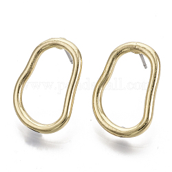 Orecchini in lega, con perni in acciaio, anello ovale, oro chiaro, 21x14mm, ago :0.7mm