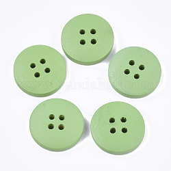 Расписные деревянные кнопки, 4-луночное, плоско-круглые, светло-зеленый, 20x4 мм, отверстие : 2 мм