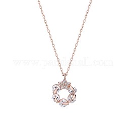 925 Sterling Silver Pendant Necklaces, with Rhinestone, Hexagram, Rose Gold, Crystal