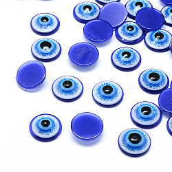 Glitzer Pulver Harz böse Augen Cabochons, halbrund / Dome, Verdeck blau, 10x4~4.5 mm
