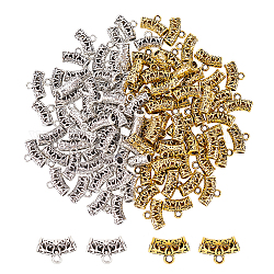 Superfindings 100 個 2 色合金チューブベイル  ループベイル  カーブチューブ保釈ビーズ  アンティークシルバー＆アンティーク金色  9x14x5mm  穴：2mm  内径：3mm  50個/カラー